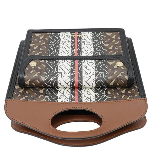 Burberry Pocket Mini Monogram Stripe E-Canvas Shoulder Bag Brown - Picture 5 of 14